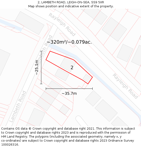 2, LAMBETH ROAD, LEIGH-ON-SEA, SS9 5XR: Plot and title map