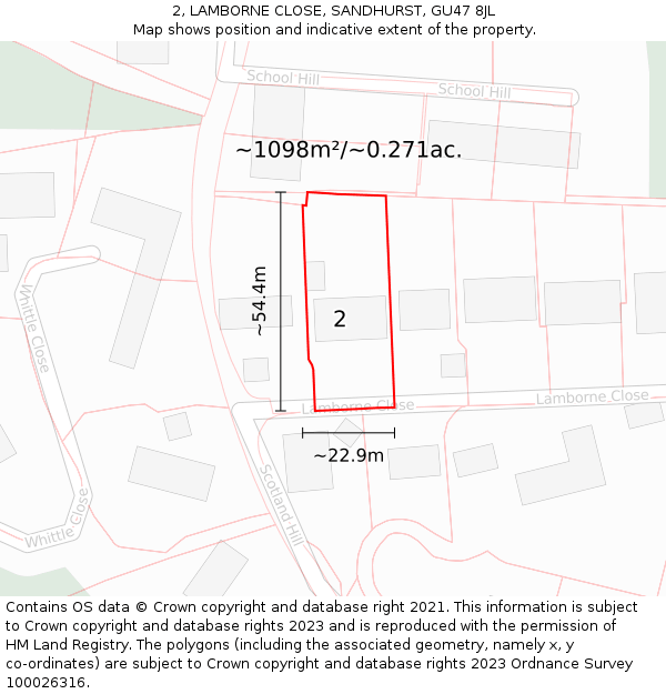 2, LAMBORNE CLOSE, SANDHURST, GU47 8JL: Plot and title map