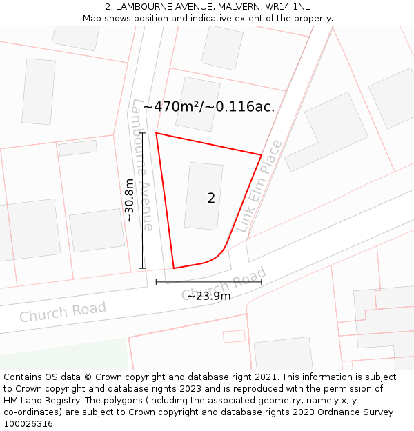 2, LAMBOURNE AVENUE, MALVERN, WR14 1NL: Plot and title map
