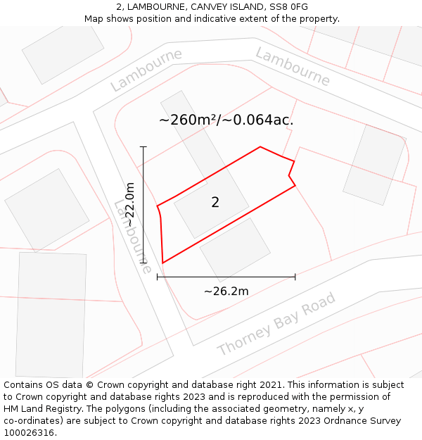 2, LAMBOURNE, CANVEY ISLAND, SS8 0FG: Plot and title map