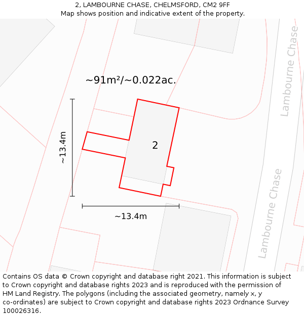 2, LAMBOURNE CHASE, CHELMSFORD, CM2 9FF: Plot and title map