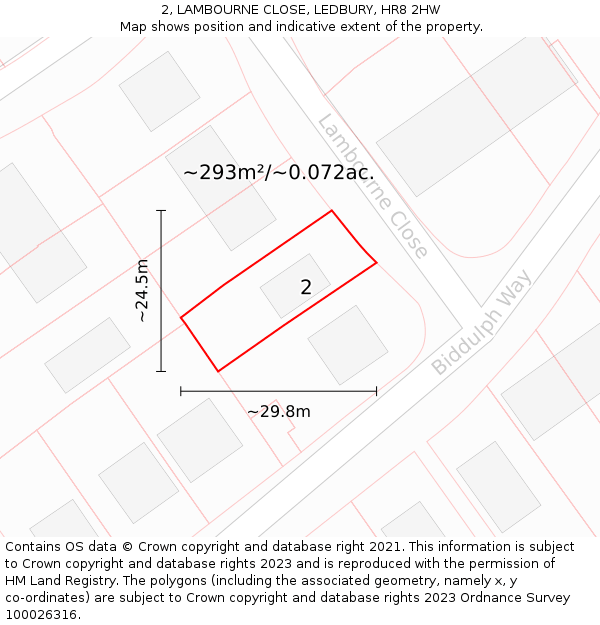 2, LAMBOURNE CLOSE, LEDBURY, HR8 2HW: Plot and title map