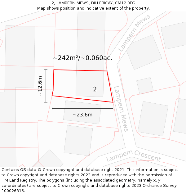 2, LAMPERN MEWS, BILLERICAY, CM12 0FG: Plot and title map