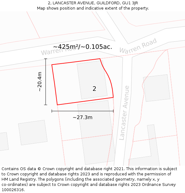 2, LANCASTER AVENUE, GUILDFORD, GU1 3JR: Plot and title map