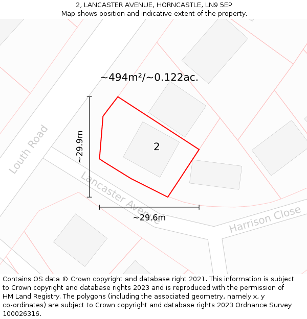 2, LANCASTER AVENUE, HORNCASTLE, LN9 5EP: Plot and title map