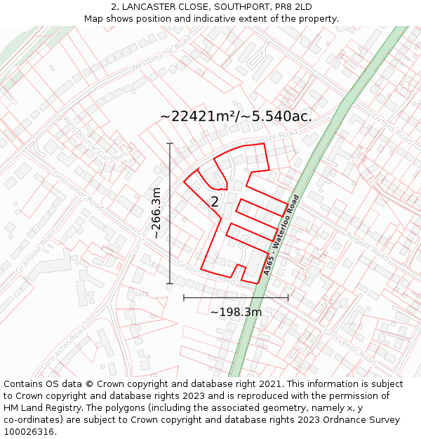 2, LANCASTER CLOSE, SOUTHPORT, PR8 2LD: Plot and title map