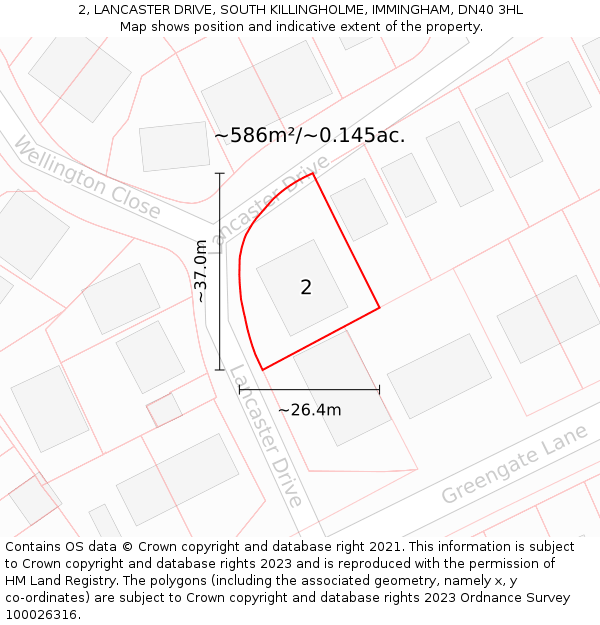 2, LANCASTER DRIVE, SOUTH KILLINGHOLME, IMMINGHAM, DN40 3HL: Plot and title map