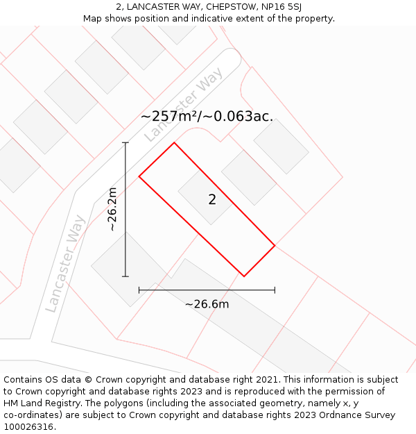 2, LANCASTER WAY, CHEPSTOW, NP16 5SJ: Plot and title map