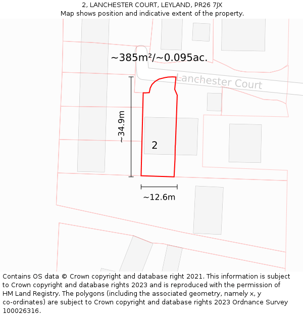 2, LANCHESTER COURT, LEYLAND, PR26 7JX: Plot and title map