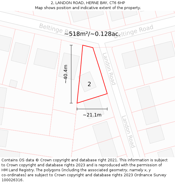 2, LANDON ROAD, HERNE BAY, CT6 6HP: Plot and title map