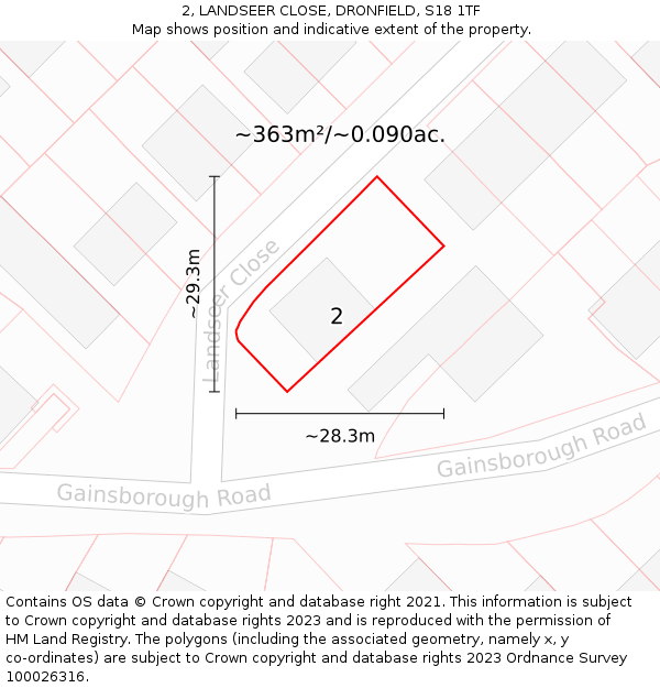 2, LANDSEER CLOSE, DRONFIELD, S18 1TF: Plot and title map