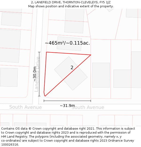 2, LANEFIELD DRIVE, THORNTON-CLEVELEYS, FY5 1JZ: Plot and title map