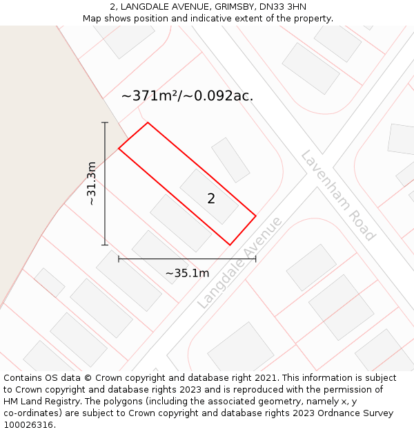 2, LANGDALE AVENUE, GRIMSBY, DN33 3HN: Plot and title map