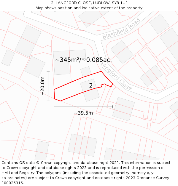 2, LANGFORD CLOSE, LUDLOW, SY8 1UF: Plot and title map