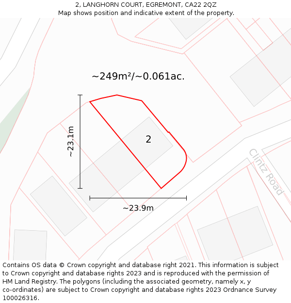 2, LANGHORN COURT, EGREMONT, CA22 2QZ: Plot and title map