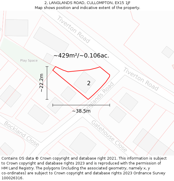 2, LANGLANDS ROAD, CULLOMPTON, EX15 1JF: Plot and title map