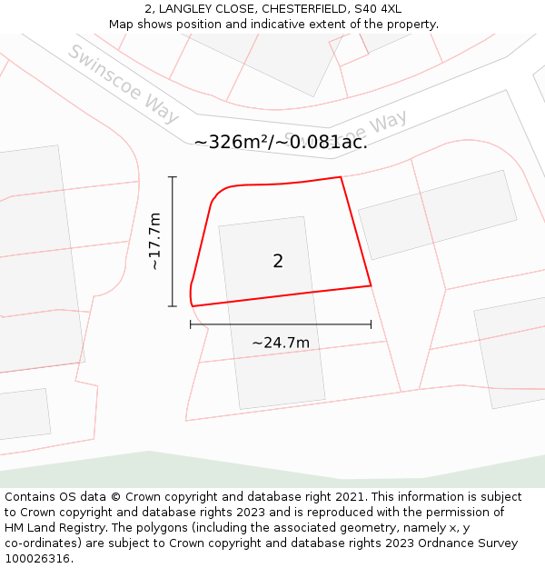 2, LANGLEY CLOSE, CHESTERFIELD, S40 4XL: Plot and title map