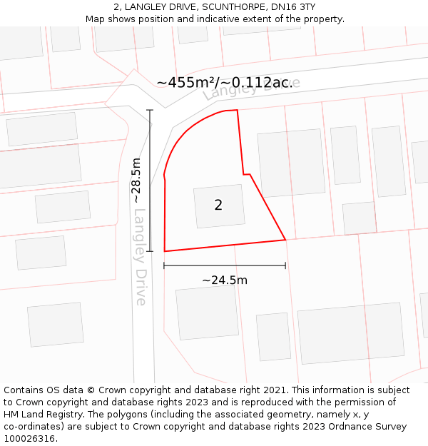 2, LANGLEY DRIVE, SCUNTHORPE, DN16 3TY: Plot and title map