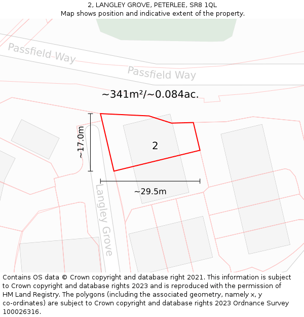 2, LANGLEY GROVE, PETERLEE, SR8 1QL: Plot and title map