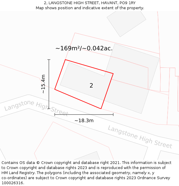 2, LANGSTONE HIGH STREET, HAVANT, PO9 1RY: Plot and title map
