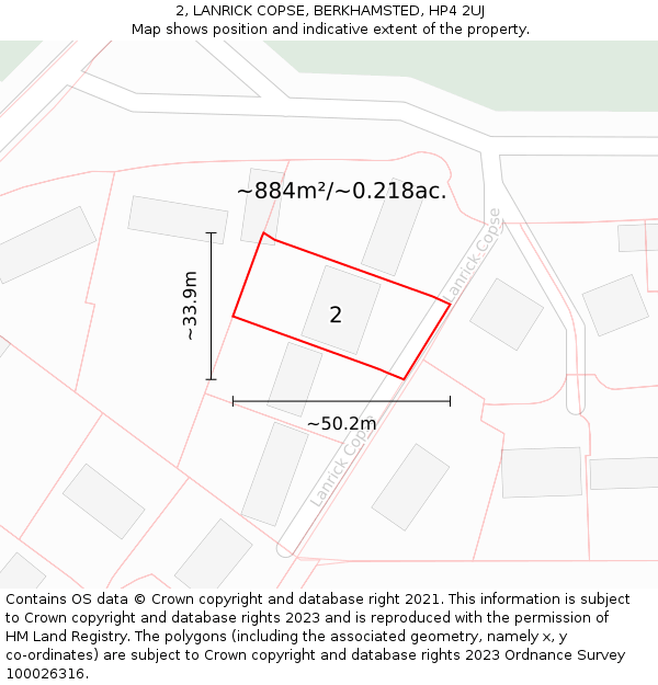 2, LANRICK COPSE, BERKHAMSTED, HP4 2UJ: Plot and title map