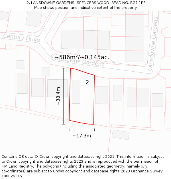 2, LANSDOWNE GARDENS, SPENCERS WOOD, READING, RG7 1PF: Plot and title map