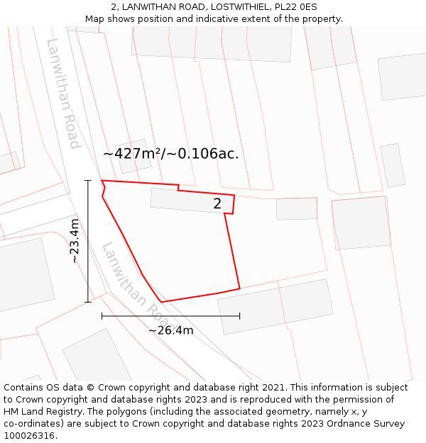 2, LANWITHAN ROAD, LOSTWITHIEL, PL22 0ES: Plot and title map