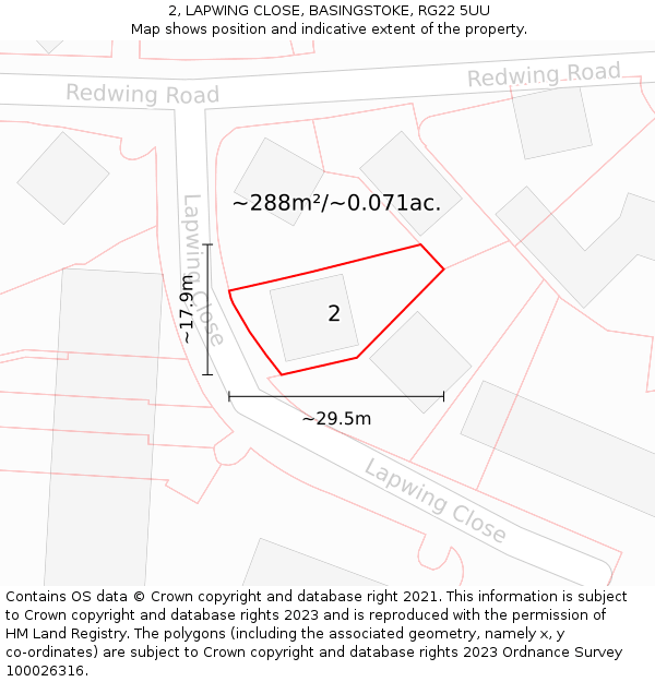 2, LAPWING CLOSE, BASINGSTOKE, RG22 5UU: Plot and title map
