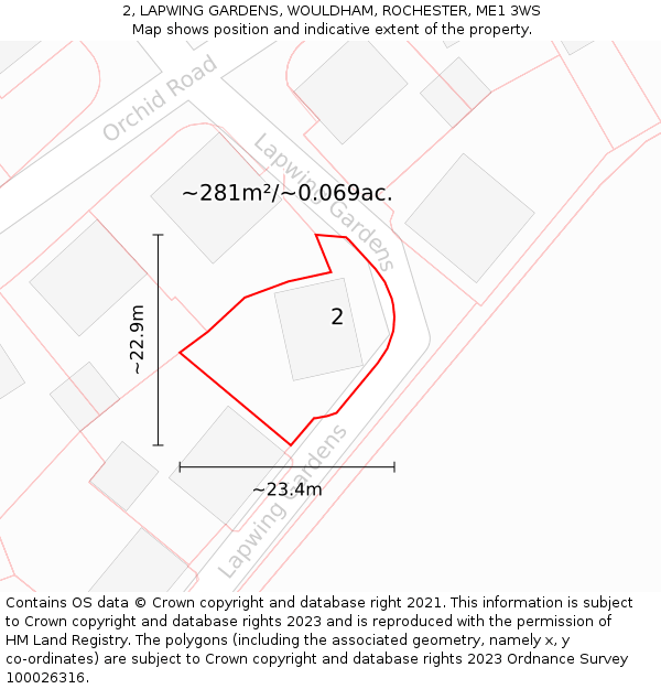 2, LAPWING GARDENS, WOULDHAM, ROCHESTER, ME1 3WS: Plot and title map