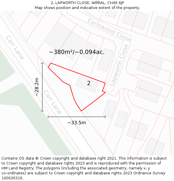 2, LAPWORTH CLOSE, WIRRAL, CH46 6JP: Plot and title map