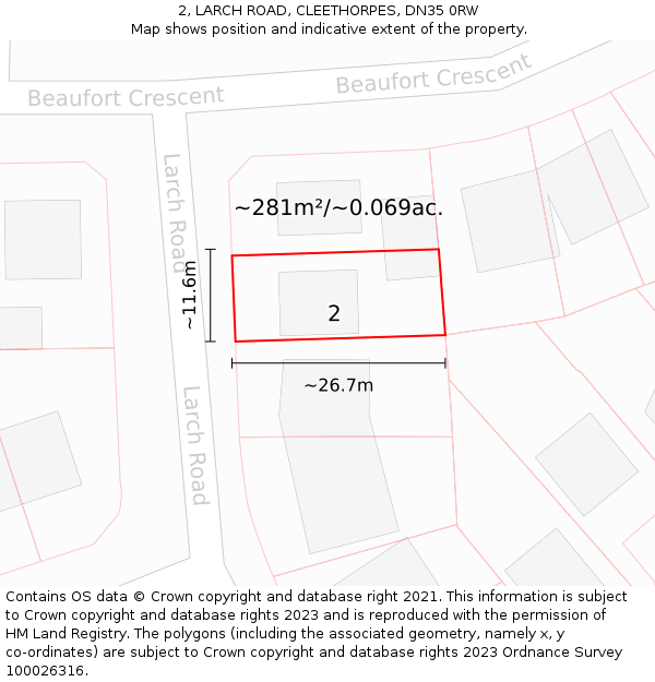 2, LARCH ROAD, CLEETHORPES, DN35 0RW: Plot and title map