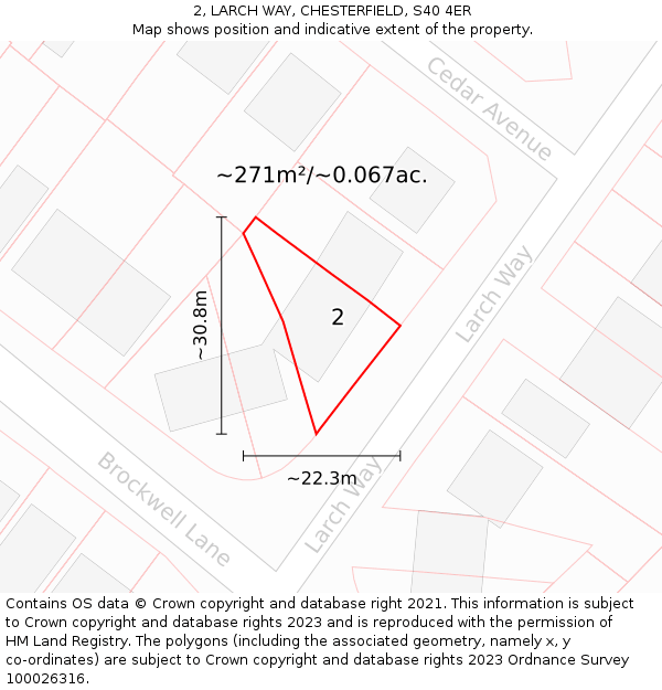 2, LARCH WAY, CHESTERFIELD, S40 4ER: Plot and title map