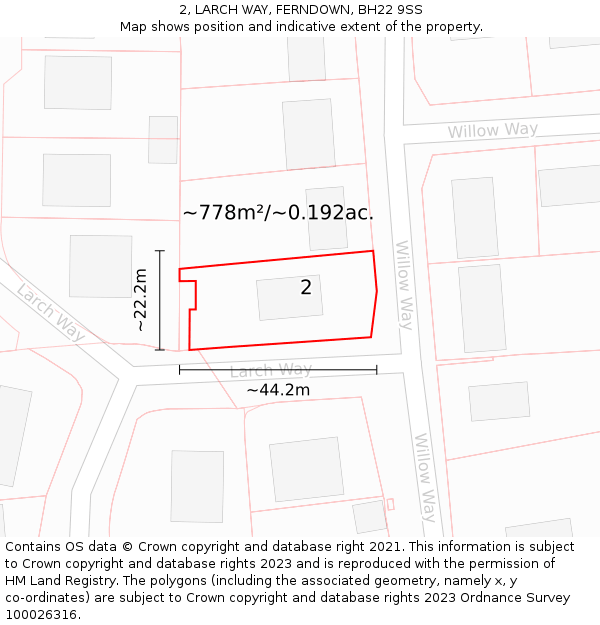 2, LARCH WAY, FERNDOWN, BH22 9SS: Plot and title map