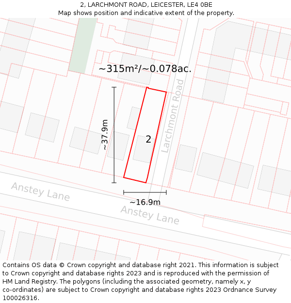 2, LARCHMONT ROAD, LEICESTER, LE4 0BE: Plot and title map
