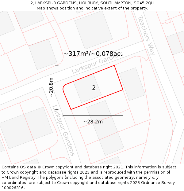 2, LARKSPUR GARDENS, HOLBURY, SOUTHAMPTON, SO45 2QH: Plot and title map