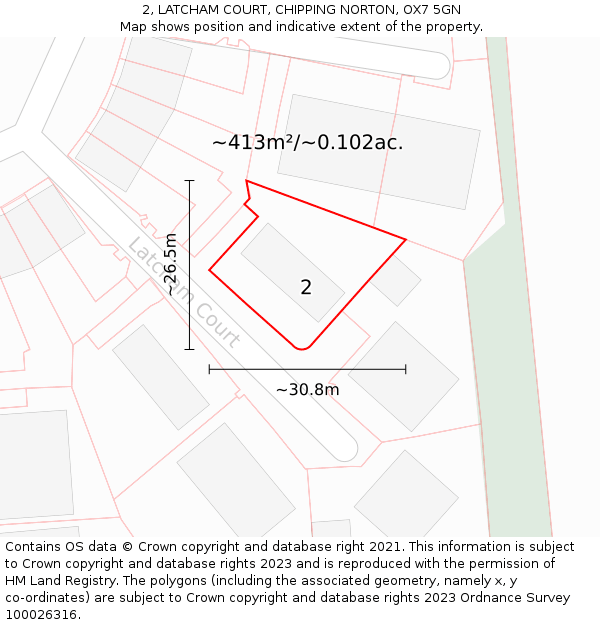 2, LATCHAM COURT, CHIPPING NORTON, OX7 5GN: Plot and title map