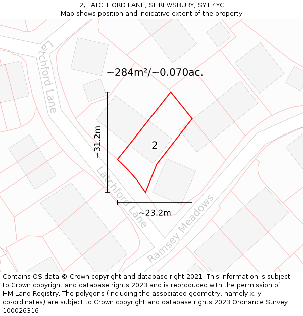 2, LATCHFORD LANE, SHREWSBURY, SY1 4YG: Plot and title map