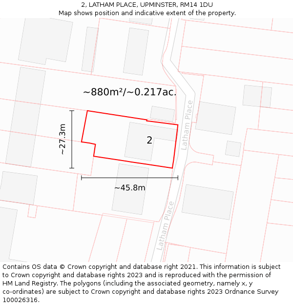 2, LATHAM PLACE, UPMINSTER, RM14 1DU: Plot and title map