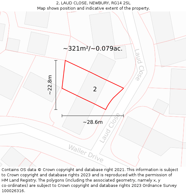 2, LAUD CLOSE, NEWBURY, RG14 2SL: Plot and title map