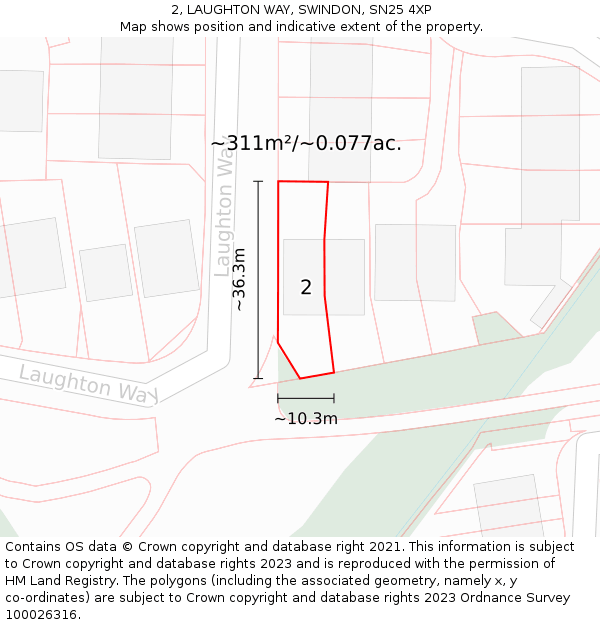 2, LAUGHTON WAY, SWINDON, SN25 4XP: Plot and title map