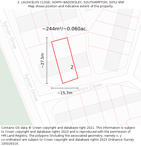 2, LAUNCELYN CLOSE, NORTH BADDESLEY, SOUTHAMPTON, SO52 9NP: Plot and title map