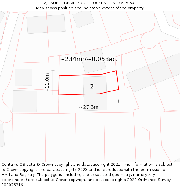 2, LAUREL DRIVE, SOUTH OCKENDON, RM15 6XH: Plot and title map