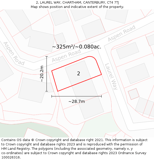 2, LAUREL WAY, CHARTHAM, CANTERBURY, CT4 7TJ: Plot and title map