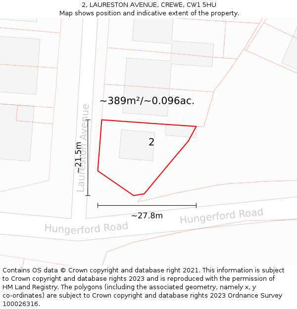 2, LAURESTON AVENUE, CREWE, CW1 5HU: Plot and title map