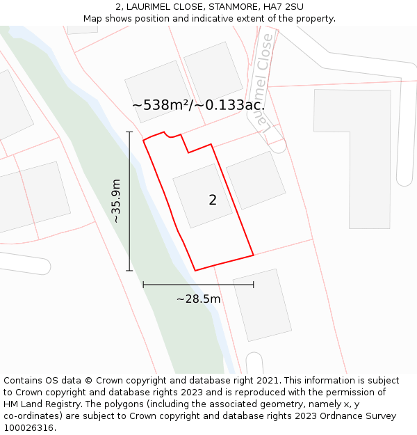 2, LAURIMEL CLOSE, STANMORE, HA7 2SU: Plot and title map