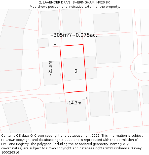 2, LAVENDER DRIVE, SHERINGHAM, NR26 8XJ: Plot and title map