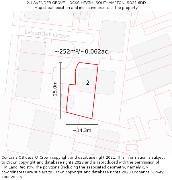 2, LAVENDER GROVE, LOCKS HEATH, SOUTHAMPTON, SO31 6DD: Plot and title map