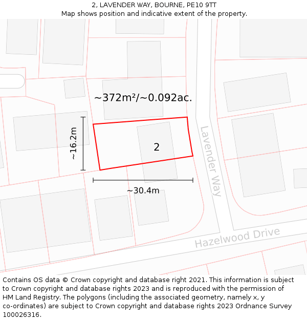 2, LAVENDER WAY, BOURNE, PE10 9TT: Plot and title map