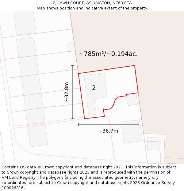 2, LAWN COURT, ASHINGTON, NE63 8EA: Plot and title map