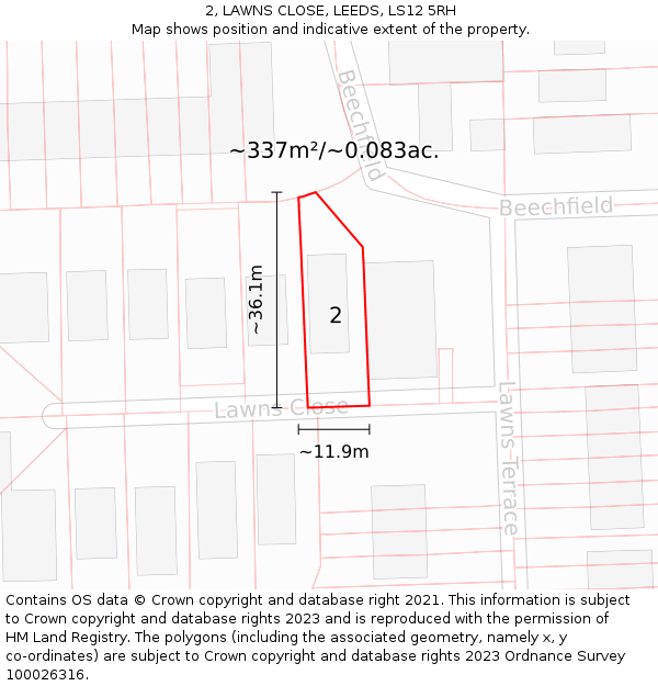 2, LAWNS CLOSE, LEEDS, LS12 5RH: Plot and title map